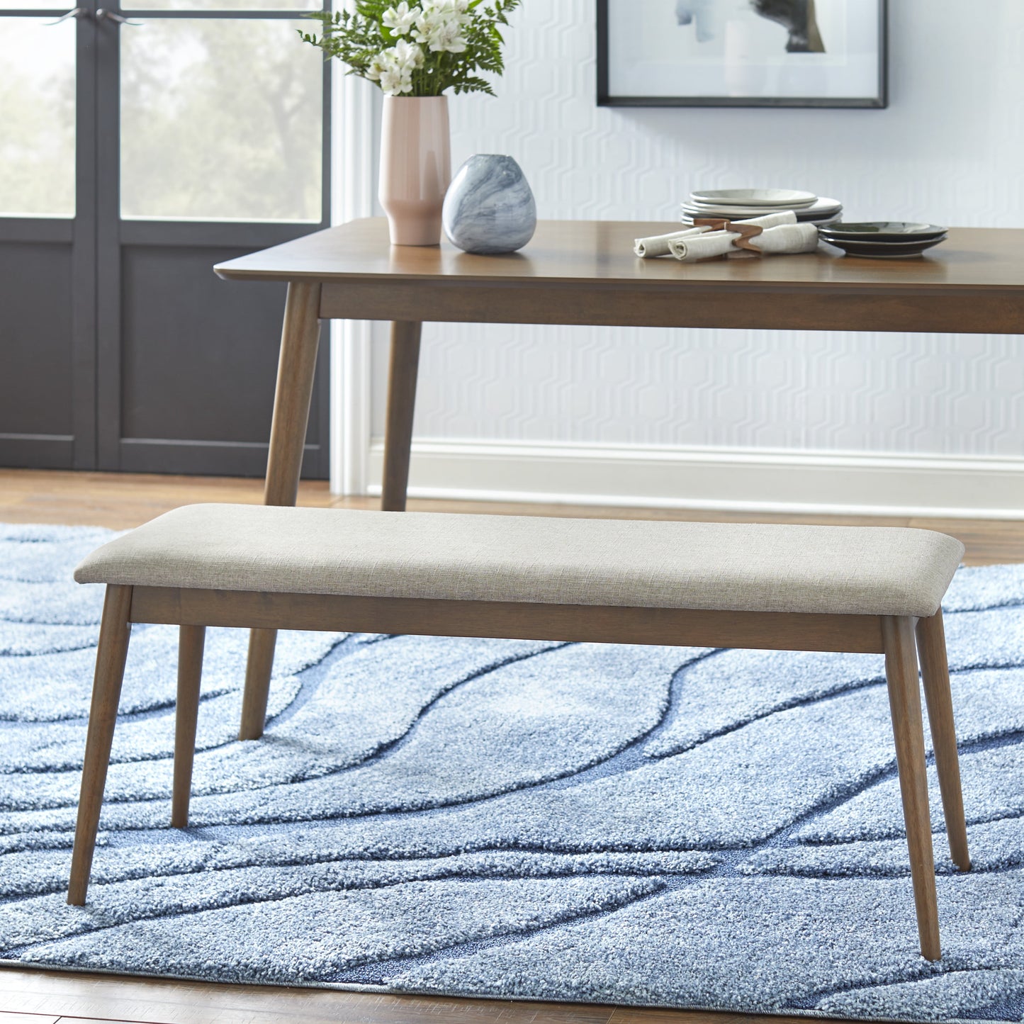 TMS Newington Indoor Dining Bench, Walnut/Mocha