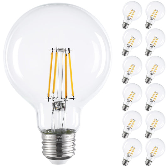 18 Pack Dimmable LED G25 Globe Light Bulb, Round Clear Vanity Bulb for Bathroom, LED Edison Bulb, 4.5W(60W Eqv.), UL Listed, 500lm, E26 Base, 2700K Soft White