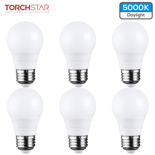 TORCHSTAR LED Refrigerator Light Bulb, 40W Equivalent, A15 Appliance Fridge Bulbs, 5.5W, 5000K Daylight, E26 Medium Base Freezer Bulb, Pack of 6