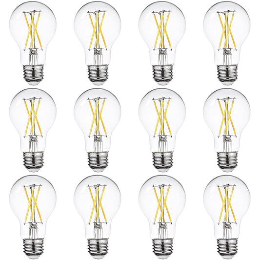 12 Pack A19 LED Bulb Dimmable, 7W=60W, UL Listed, Vintage Edison Filament Bulbs for Ceiling Fan, Bathroom, Pendant, E26 Base, Clear Glass, 2700K Soft White