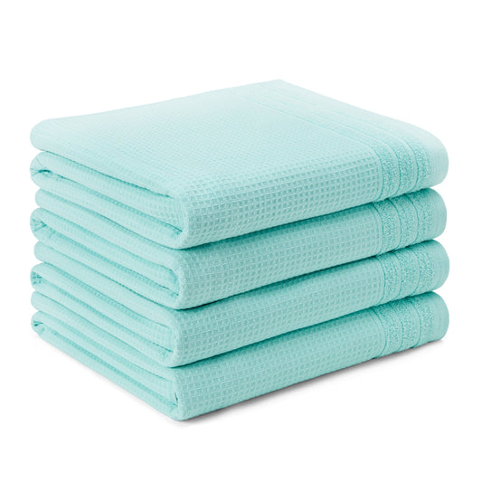 TOWN & COUNTRY BASICS Juego de Toallas de BaÃ±o de 4 Piezas con Rayas de Felpa Tejidas Tipo Waffle, 30 X 56 Pulgadas, 100% AlgodÃ³n, Secado RÃ¡pido, Aguamarina