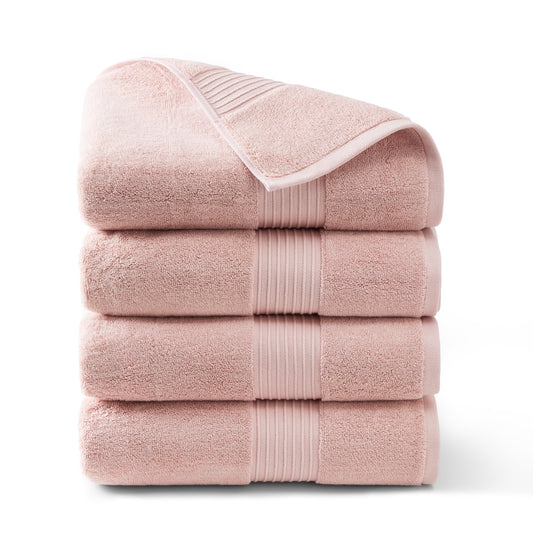 TOWN & COUNTRY EVERYDAY 4-Piece Solid Dobby Border Bath Towel Set, 30"x58", 100% Cotton, Plush & Absorbent 650GSM, Blush