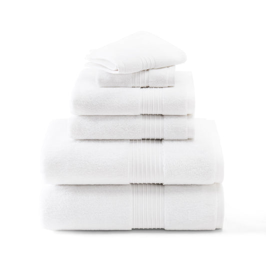 TOWN & COUNTRY EVERYDAY 6-Piece Assorted Solid Dobby Border Set, 2-Bath Towels, 2-Hand Towels, 2-Washcloths, 100% Cotton, Plush & Absorbent 650GSM, White