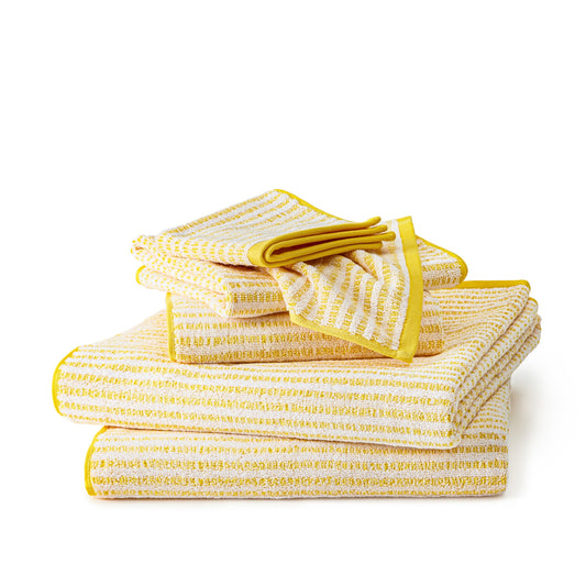 TOWN & COUNTRY PLAY 6-Piece Striped Reversible Terry Brights Set, 2-Bath Towels, 2-Hand Towels, 2-Washcloths, 100% BCI Cotton, Plush & Absorbent 550GSM, Sunshine Yellow