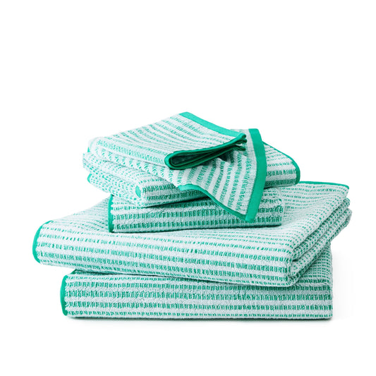 TOWN & COUNTRY PLAY 6-Piece Striped Reversible Terry Brights Set, 2-Bath Towels, 2-Hand Towels, 2-Washcloths, 100% BCI Cotton, Plush & Absorbent 550GSM, Tropical Green
