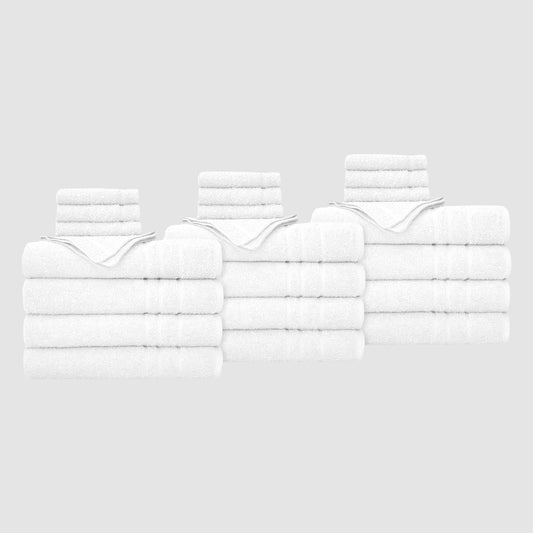 True Hue 24 Piece Cotton-Recycled Polyester Bleach Safe Bath Towel Set, White