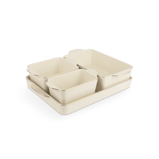 Thyme & Table Juego de Utensilios para Hornear Apilables de CerÃ¡mica Color Crema, Juego de 4 Piezas con Estampado SÃ³lido