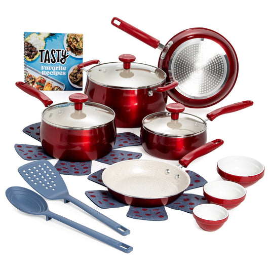 Tasty 16pc Cookware Set Red