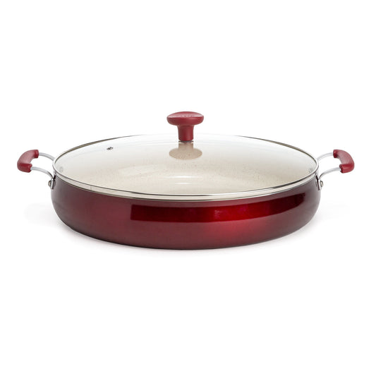 Tasty Clean Ceramic 13in Non-Stick Aluminum Centerpiece SautÃ© Pan with Glass Lid, Red