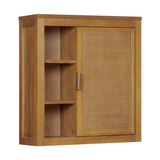 Hatteras Wall Cabinet with 1 Door and Open Storage , Natural â€“ Teamson Home: Sturdy Shelves and Coastal Modern Style