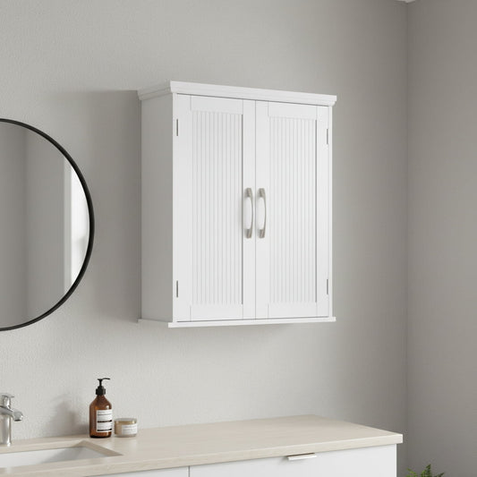 Teamson Home Newport Wall Mounted Storage Cabinet with 2 Doors, Adjustable Shelf and Brushed Nickel Handles, White