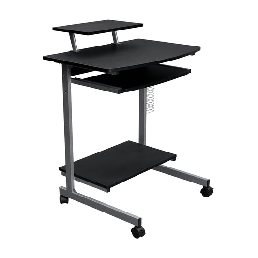 Techni Mobili Wood & Steel Compact Computer Cart with Storage in Graphite Gray
