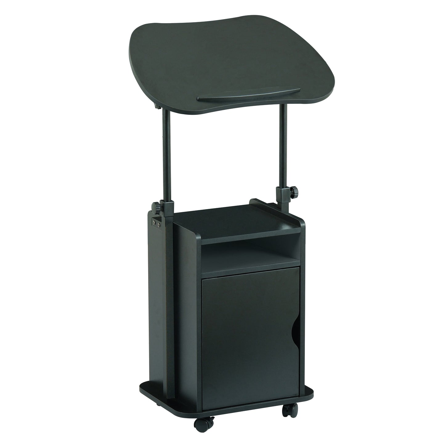 Techni Mobili Adjustable Laptop Cart â€“ Black Rolling Desk with Storage, Height Adjustable Sit/Stand Workstation