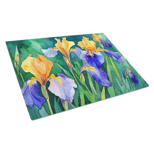 Tennessee Iris in Watercolor Glass Cutting Board Large 12 in x 15 in
