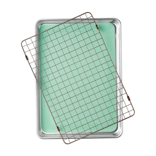 The Pioneer Woman Aluminum Sheet Pan Set with Wire Rack & Silicone Baking Mat, 3-Piece, 13"x18"