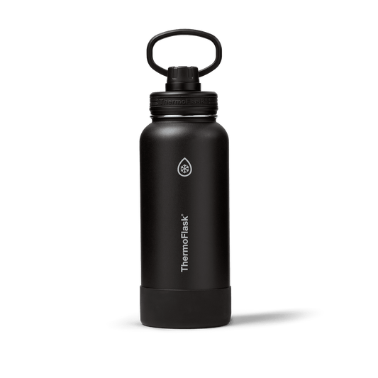ThermoFlask Classics Insulated Stainless Steel Water Bottle with Leakproof Spout Lid, 32 oz, Black