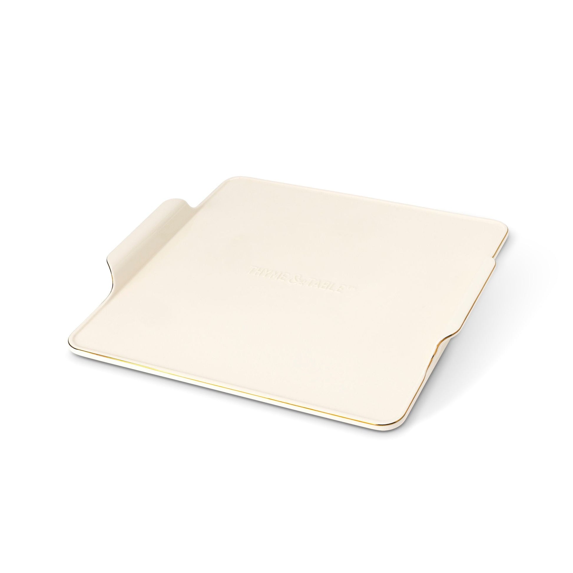 Thyme & Table 15-Inch Square Ceramic Baking Stone with Handles - White Ribbed