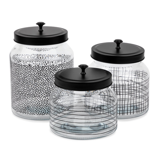 Thyme & Table 3-Piece Geometric Glass Food Storage Jars with Matte Black Lids