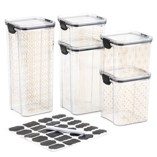 Thyme & Table 10-Piece Snap-Lock Airtight Food Storage Container Set with Labeling Kit, Black