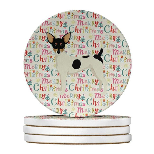 Toy Fox Terrier Merry Christmas Large Sandstone Coasters Pack of 4 4 in x 4 in