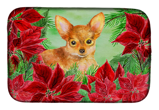 Toy Terrier Poinsettas Dish Drying Mat