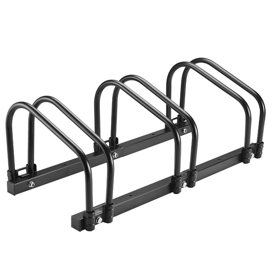Trimate Bicycle Floor Parking Rack Stand for 3 Bicycles, Indoor Home Garage Storage,  2.4" Width for Most of Bicycles, 27.8"x12.6"x10.3", Steel Black Powder Coated