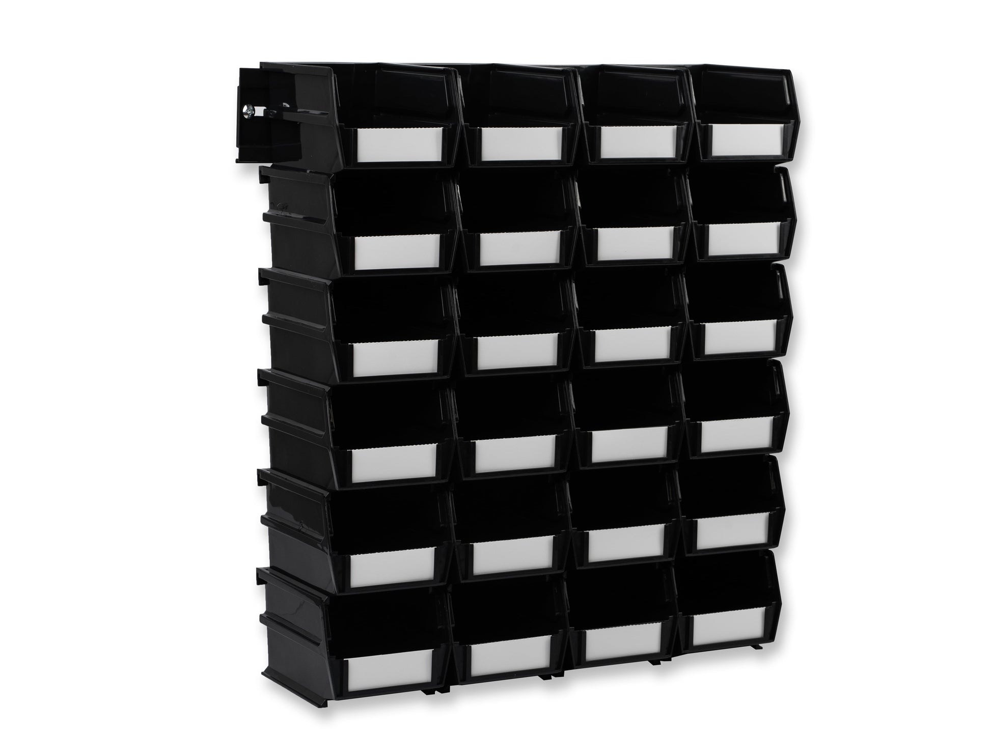 Triton Products 26 Pc Wall Storage Unit with 7-3/8 In. L x 4-1/8 In. W x 3 In. H Black Interlocking Poly Bins, 24 CT, Wall Mount Rails 8-3/4 In. L with Hardware, 2 Pk