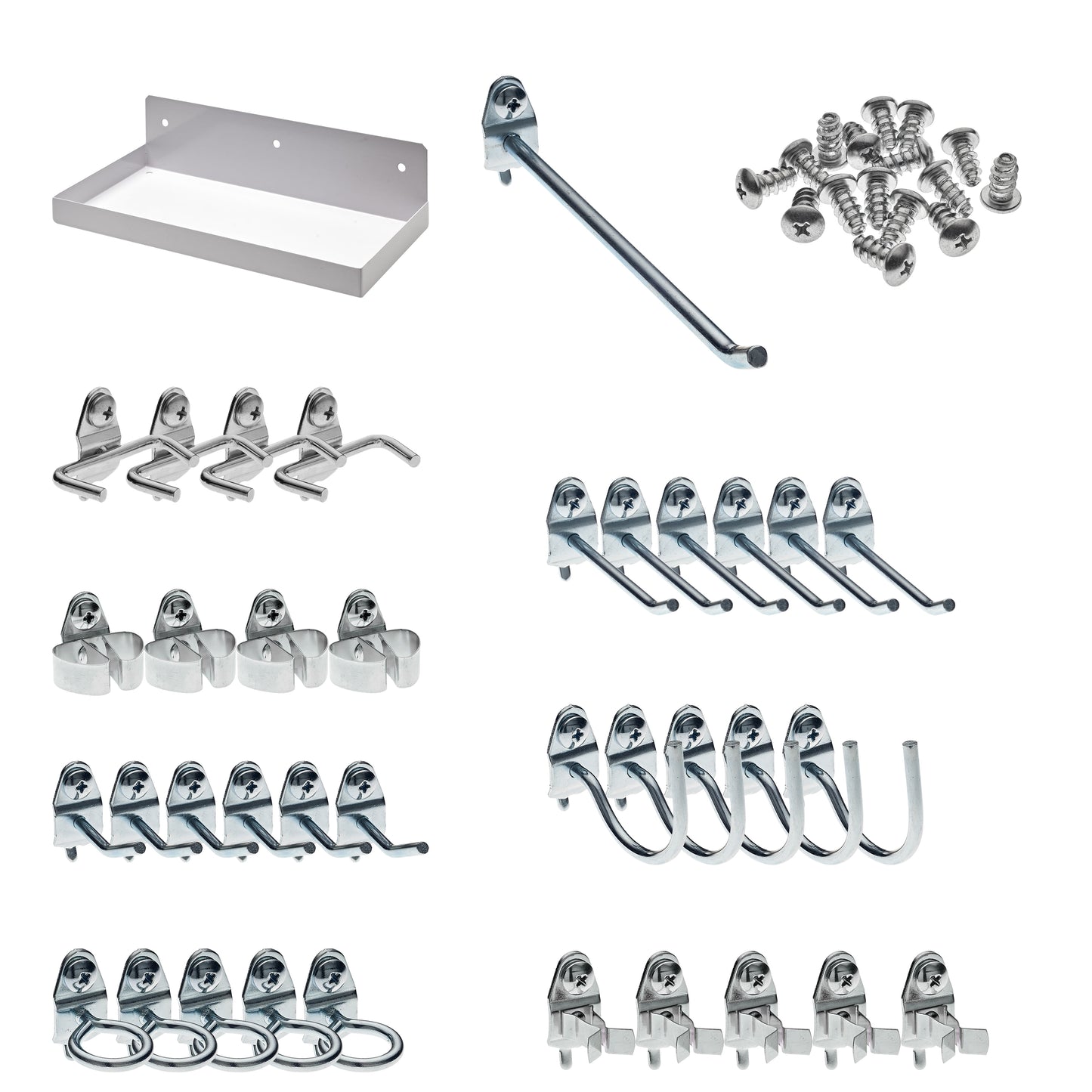 Triton Products 76126W-36 Steel Pegboard Shelf with 36 piece DuraHook locking hook assortment