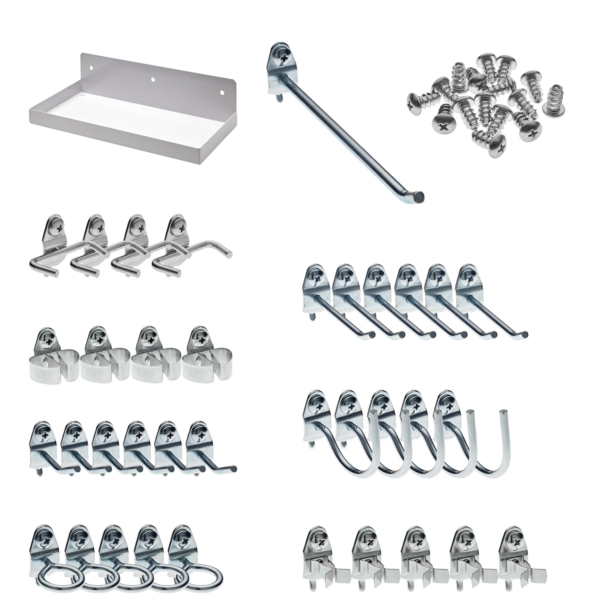 Triton Products 76126W-36 Steel Pegboard Shelf with 36 piece DuraHook locking hook assortment