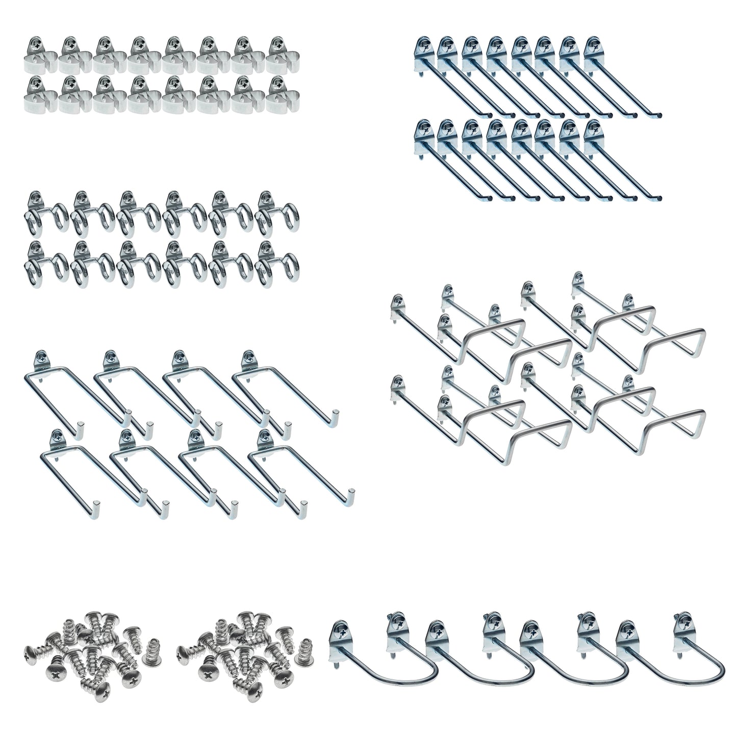 Triton ProductsÂ® DuraHook 64-Piece Zinc Plated Steel Hook Assortment for DuraBoard or 1/8" and 1/4" Pegboard