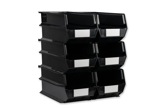 Triton Products LocBin 14-3/4 In. L x 8-1/4 In. W x 7 In. H Black Stacking, Hanging, Interlocking Polypropylene Bins, 6 CT