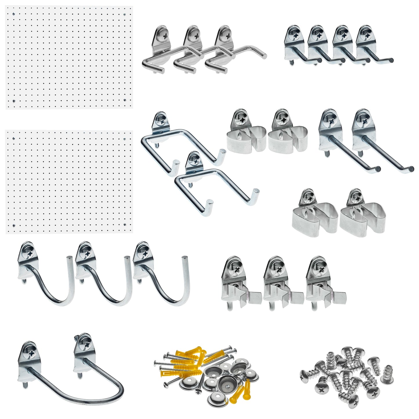 Triton ProductsÂ® Polypropylene Pegboard & Hook Assortment, Two Pegboards and 22 Steel Hooks