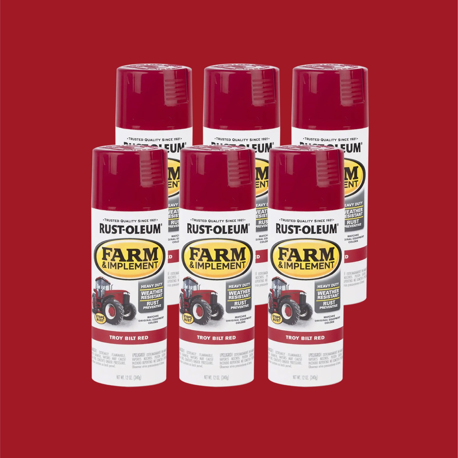 6 Pack, Troy Bilt Red, Rust-Oleum Specialty Farm & Implement Gloss Spray Paint-303473, 12 oz