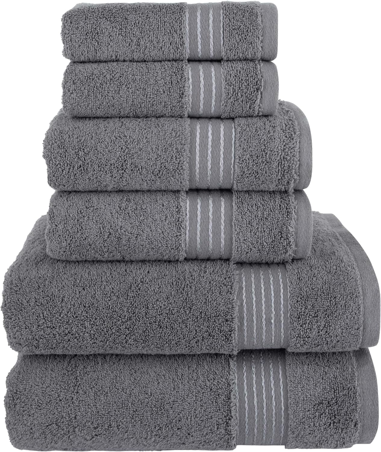Turkish Linens Luxury Spa and Hotel Quality Premium Cotton 6-Piece Towel Set (2 x Bath Towels, 2 x Hand Towels, 2 x Washcloths), Grey