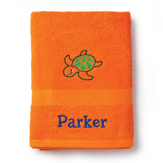 Turtle Personalized Orange King Size Towel