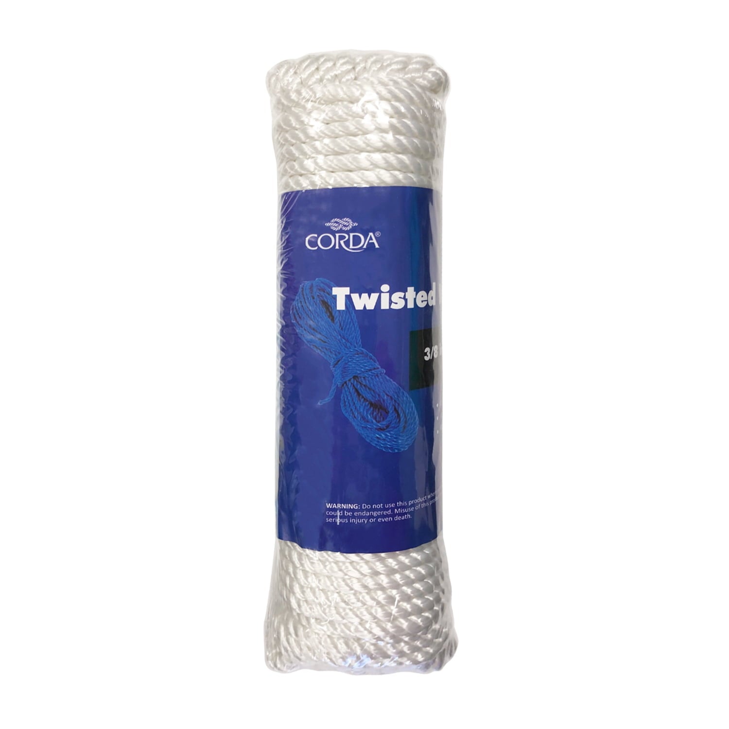 CORDA Twisted Rope, White, Nylon, 3/8" x 100'