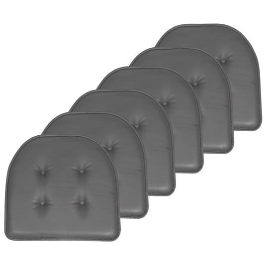 U-Shaped Memory Foam No Slip Back 16 x 17 Faux Leather Chair Pad Cushion 6 Pack - Gray