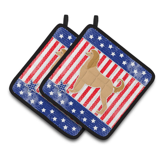 Carolines Treasures BB3306PTHD Patriotic Afghan Hound Pair of Pot Holders , 7.5HX7.5W, multicolor