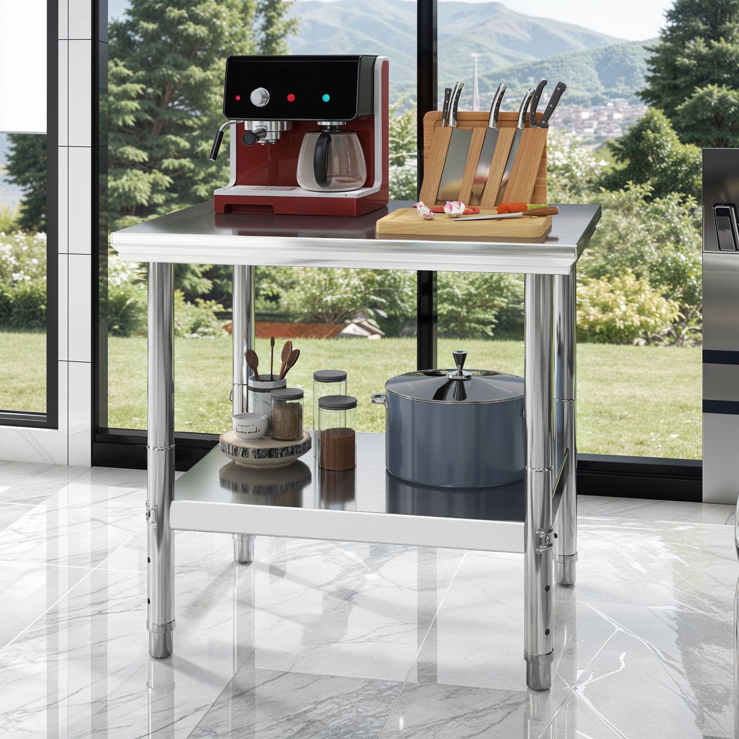 Uforic 330lb Capacity 30" x 24" Stainless Steel Adjustable Workbench for Home & Commercial Use