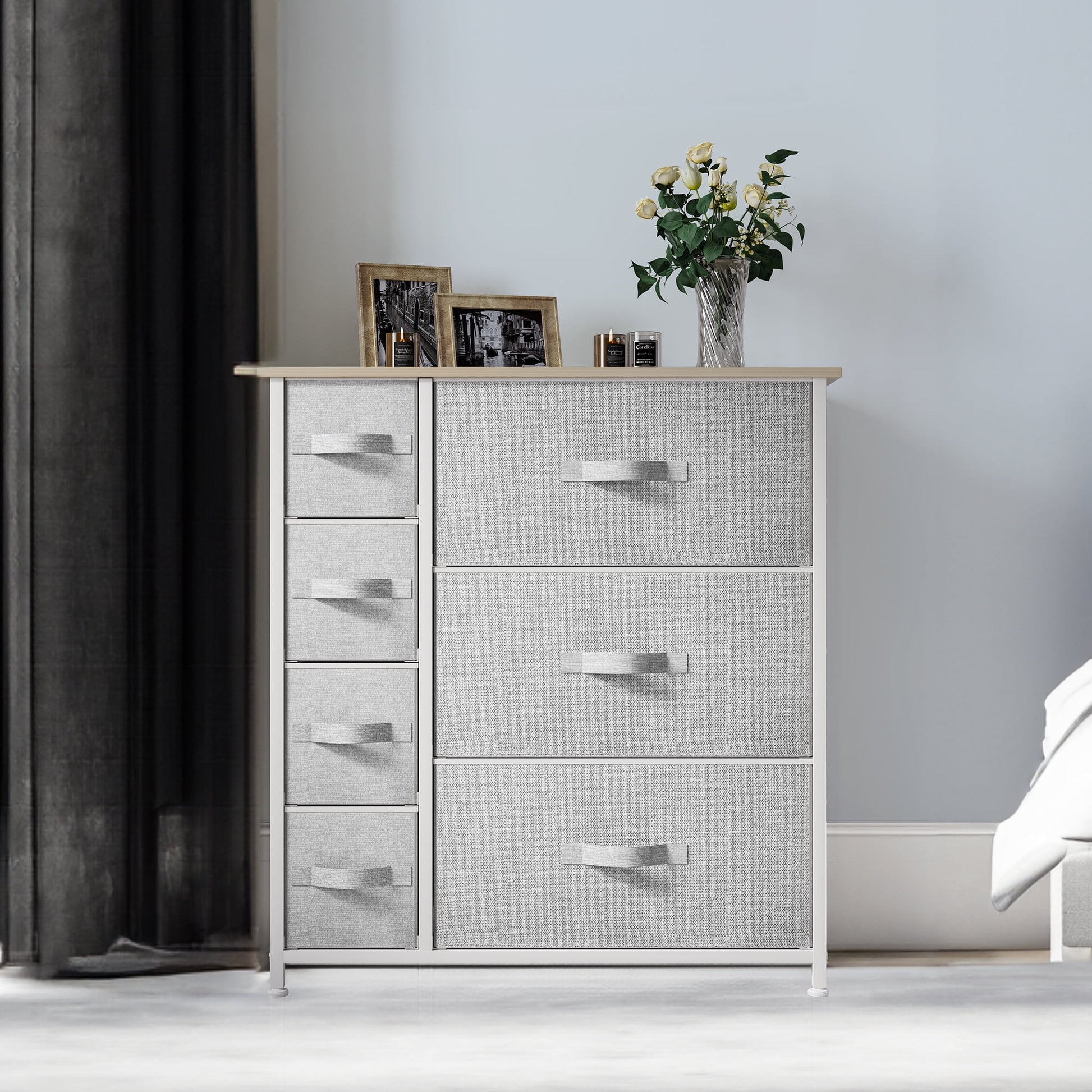 Uforic 7-Drawer Fabric Dresser for Adults, Light Gray Storage Chest with Steel Frame for Closet