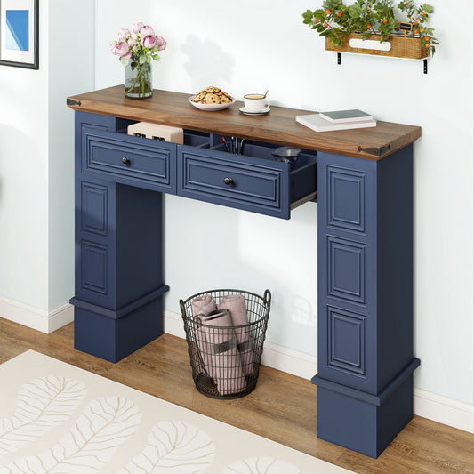 Uforic Console Table with Storage Drawers, Sofa Table for Living Room Entryway, Blue