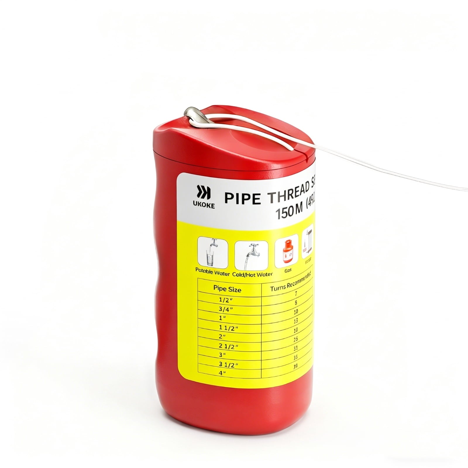 Ukoke 492ft Pipe Thread Sealant Cord â€“ Adjustable NPT Thread Sealer for Plumbing, Gas & HVAC, Cleaner PTFE Tape Upgrade for Stainless Steel, PVC & Copper Pipes (1/8" to 4" Fittings)-150M