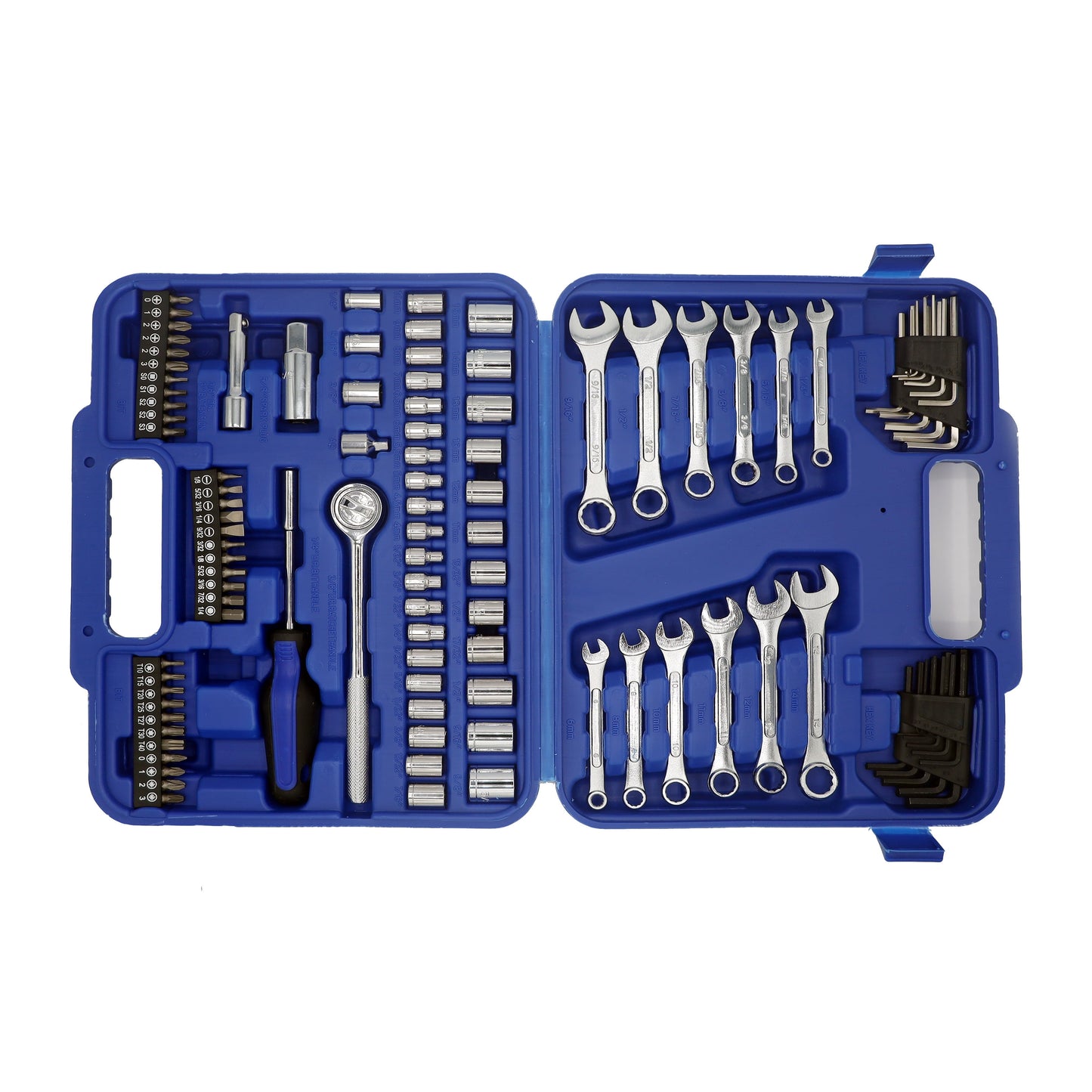 Ultra Steel 113-Piece Professional Mechanic Tool Set with Ratchet, Sockets, Wrenches, Hex Keys, Bits, Blow Mold Case