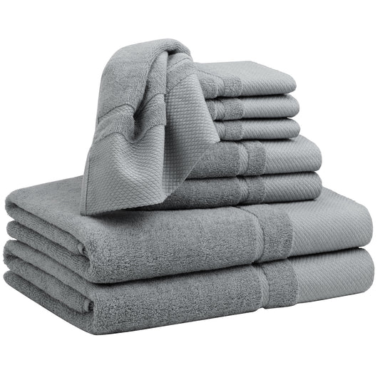 Unique Bargains 100% Combed Cotton 8 Piece Towel Set Soft 600 GSM Luxury Absorbent Gray