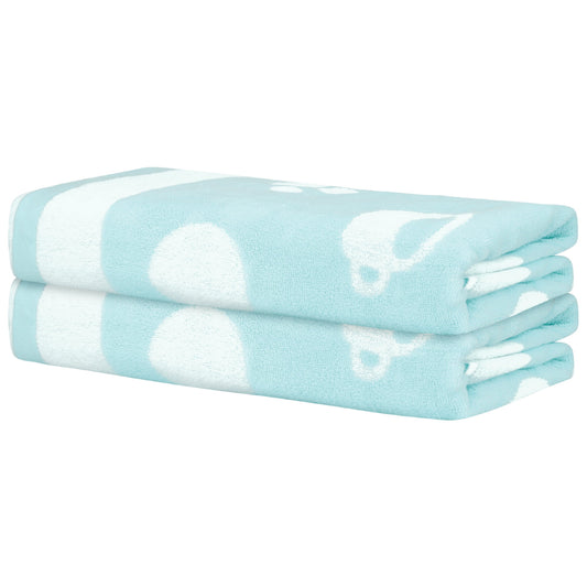 Unique Bargains 100% Cotton 2 Pack Solid Bath Towels Quick Dry and Absorbent Blue Bear