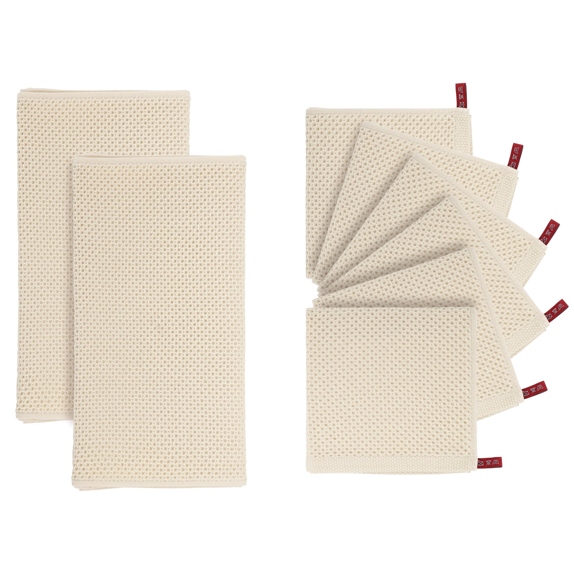Unique Bargains 100% Cotton Waffle Kitchen Towels Dishcloths Set of 8 Beige