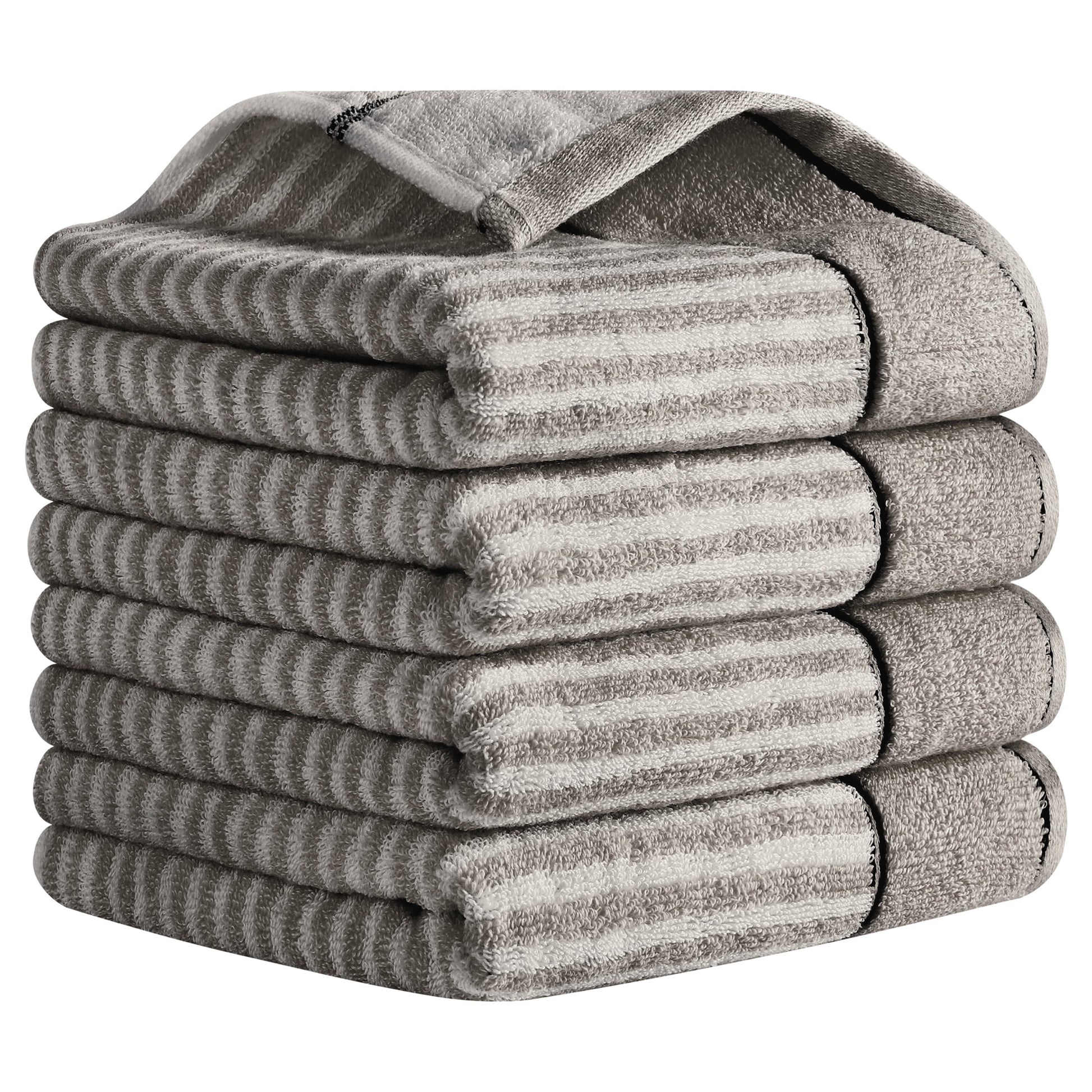 Unique Bargains 13 x 29 Inch Striped Cotton Bathroom Hand Towels Grey 4-Piece