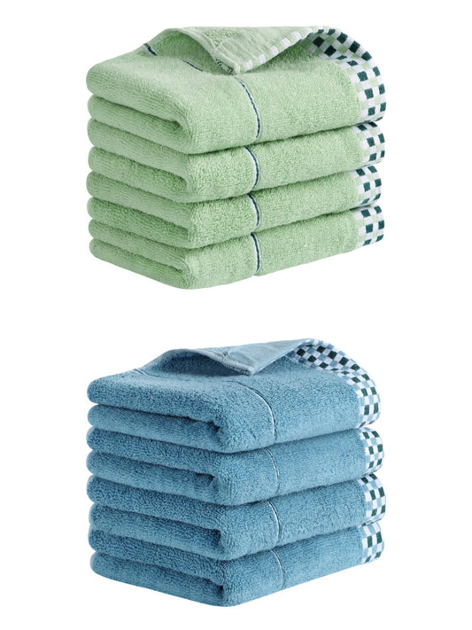 Unique Bargains 14" x 30" Striped Checked Hand Towels Blue/Light Green 8