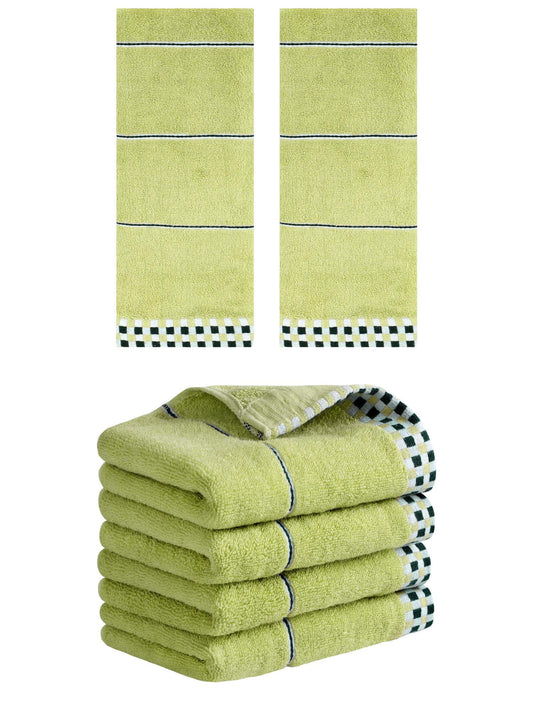 Unique Bargains 14" x 30" Striped Checked Hand Towels Green 6