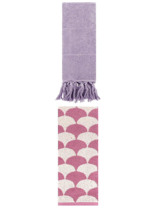 Unique Bargains 2 Pack Cotton Geometric Hand Towels Purple/Pink 14"x30"/13"x29"